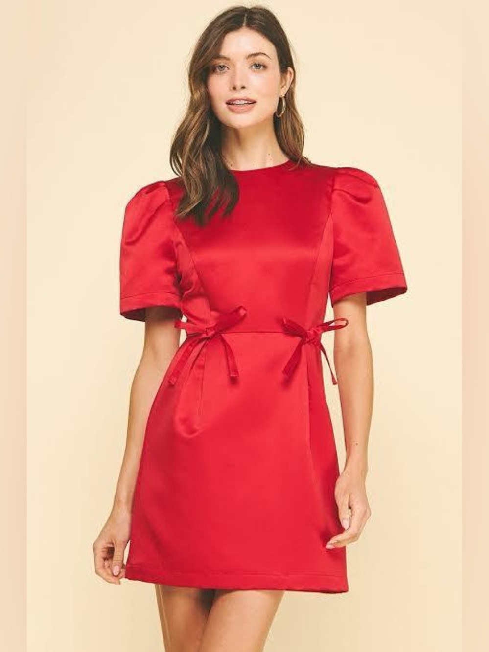 PINCH Grace Dress Red Satin Short Sleeve - Classic Women's Style Sz Large